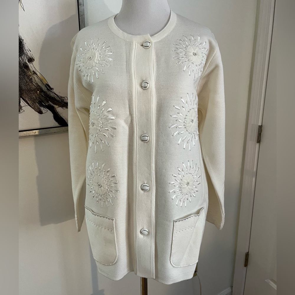 Vintage Paramour Collection Ivory Embellished Cardigan Size Small